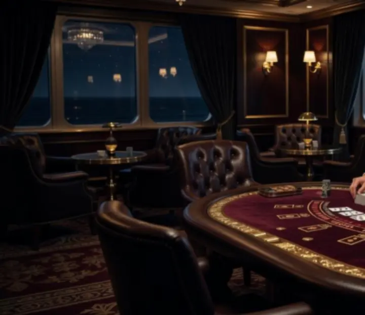 Intimate blackjack lounge with velvet seating