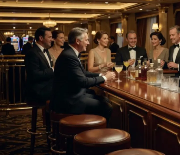 Intimate casino bar with gilded counter seating