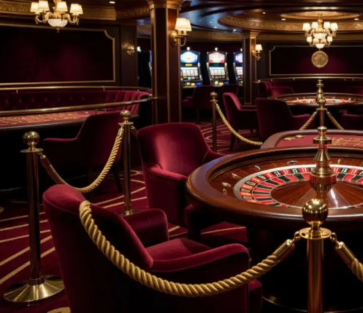 Roulette table in a luxury cruise ship casino with dramatic lighting