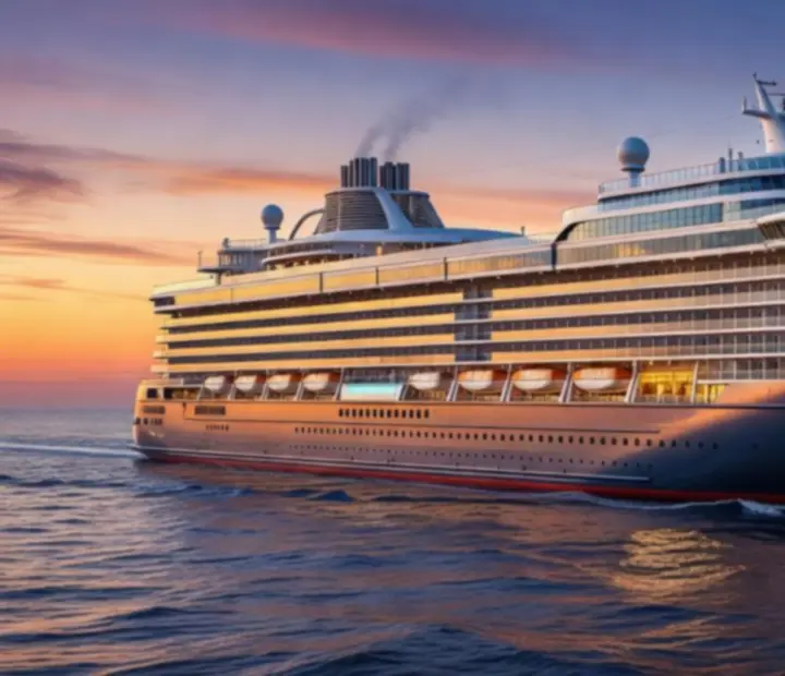 Wonderstar cruise ship exterior at dusk with illuminated decks
