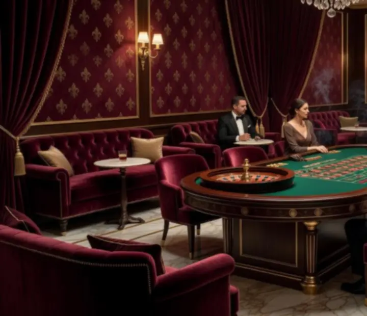 VIP roulette lounge with luxurious seating and warm golden light