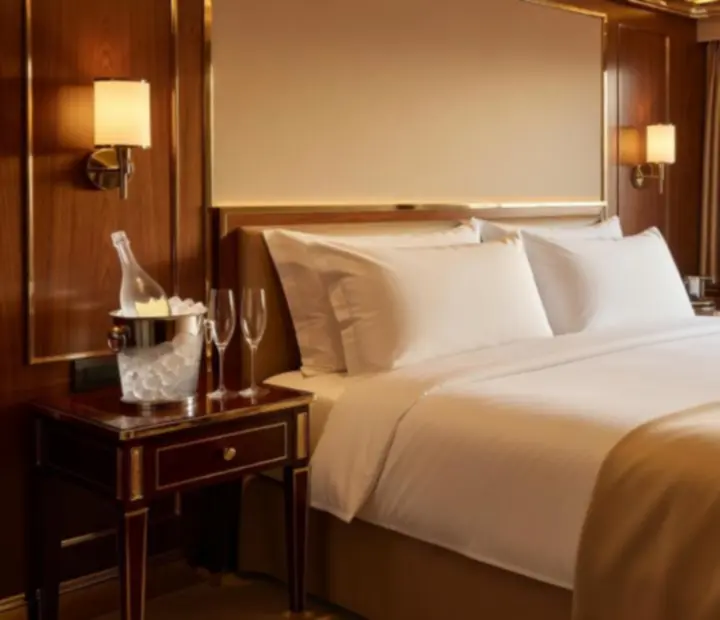Guest arriving to a luxurious cruise suite with panoramic windows